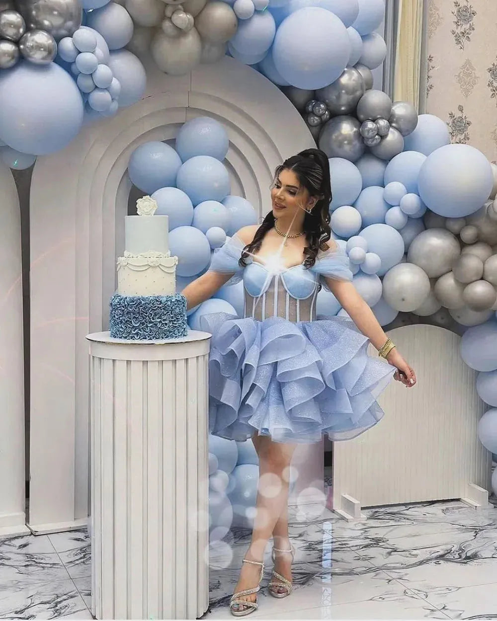 Sexy Off Shoulder Glitter Organza Cocktail Party Dress Prom Dress Party Gowns Elegant Ball Gown Birthday Dresses