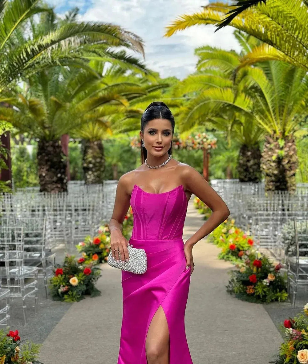 Red Satin Formal Evening Dresses Detachable Drapes Train Sexy Party Gown Saudi Arabric Prom Dress For Women