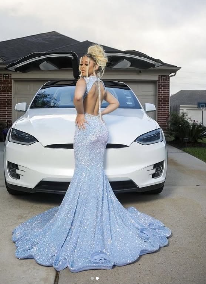 Blue Sparkly Evening Dress Long Mermaid Prom Dress Y1647 - View 4 | VelvetHem
