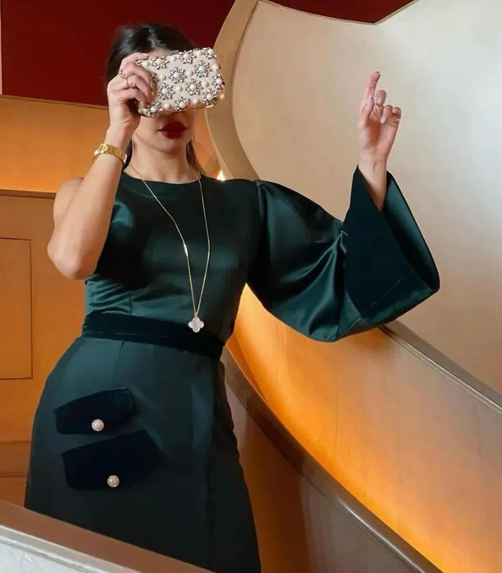 Dark A Line Evening Dresses With Pockets One Shoulder Side Split Formal Prom Gowns Vestido de Festa Women Party Dress