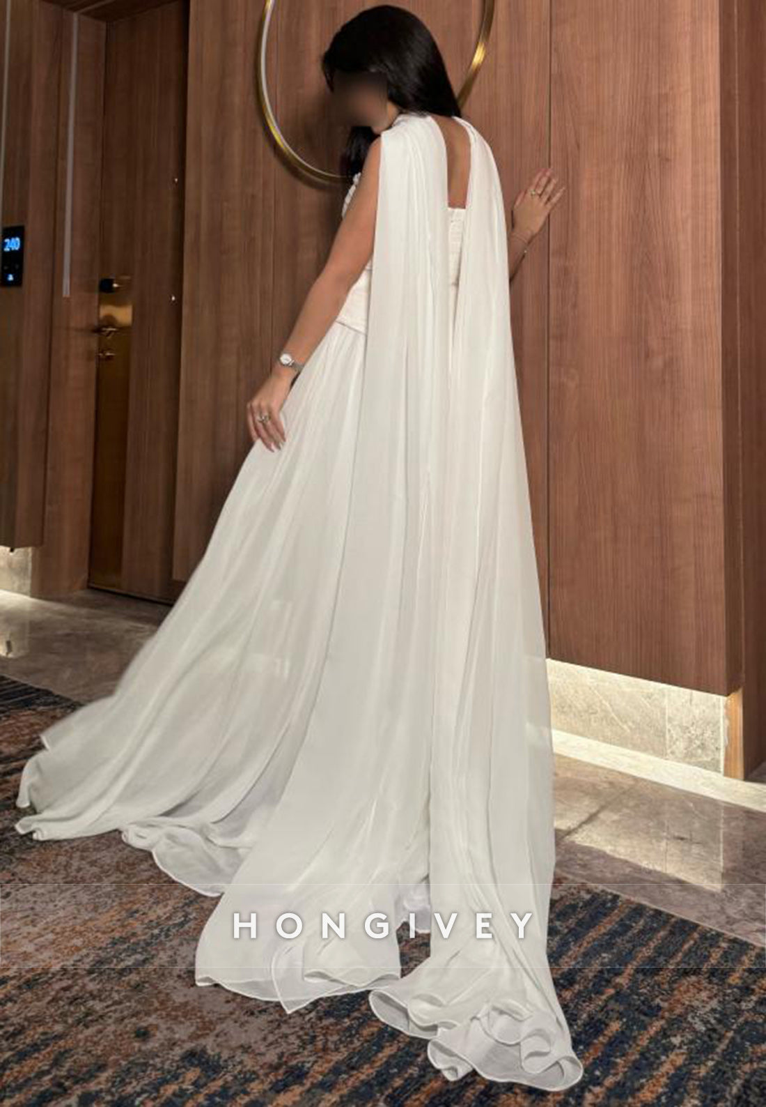 Sleeveless Court Train A-line Evening Gown WatteauTrain Pleated Wedding Dresses