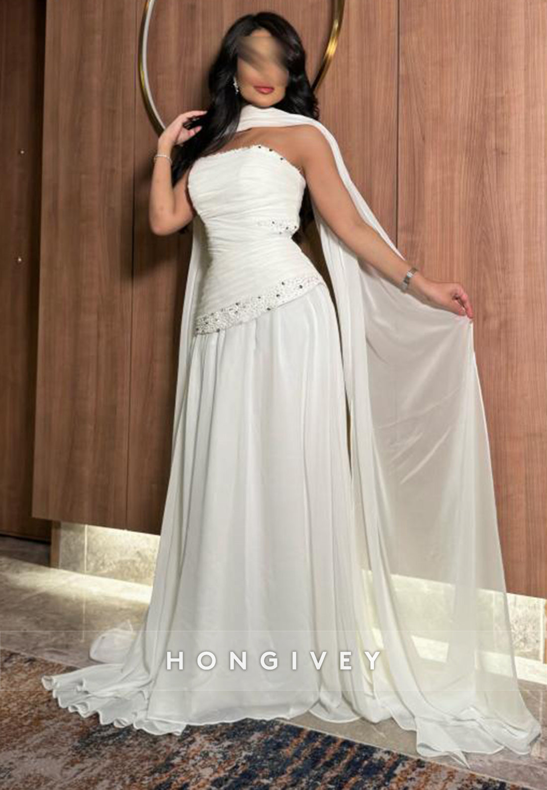 Sleeveless Court Train A-line Evening Gown WatteauTrain Pleated Wedding Dresses