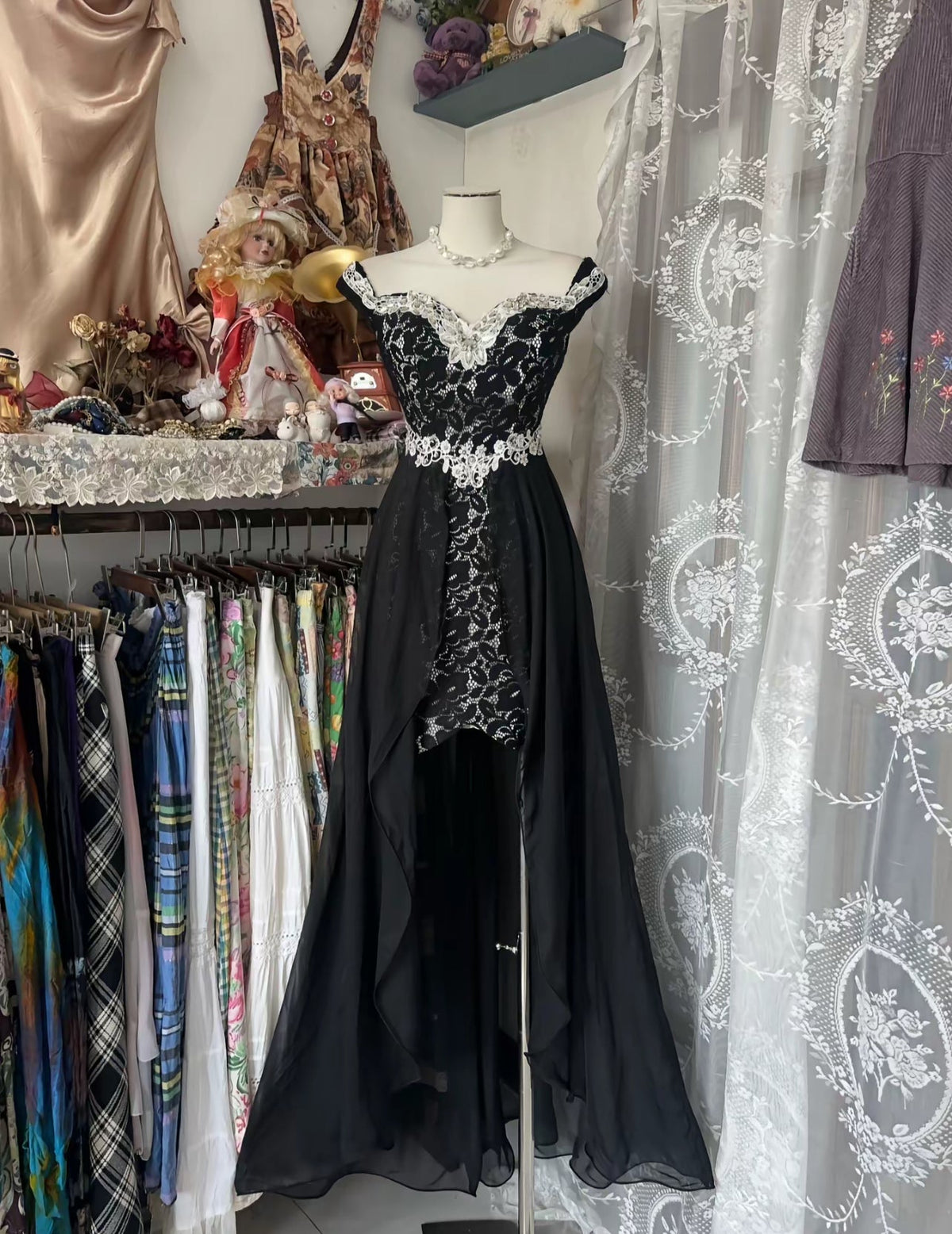 Off The Shoulder Lace Evening Dress Chiffon Long Party Dress J8453