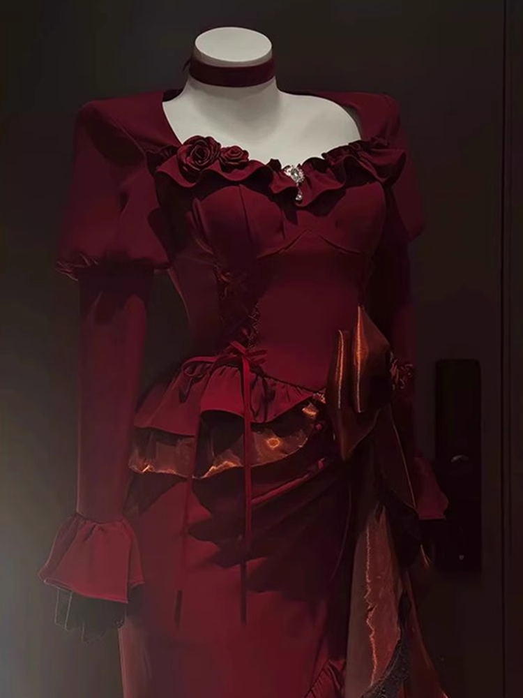 Chic Sheath Sweetheart Long Sleeves Burgundy Birthday Dresses Birthday Outfits - View 2 | FashionDia