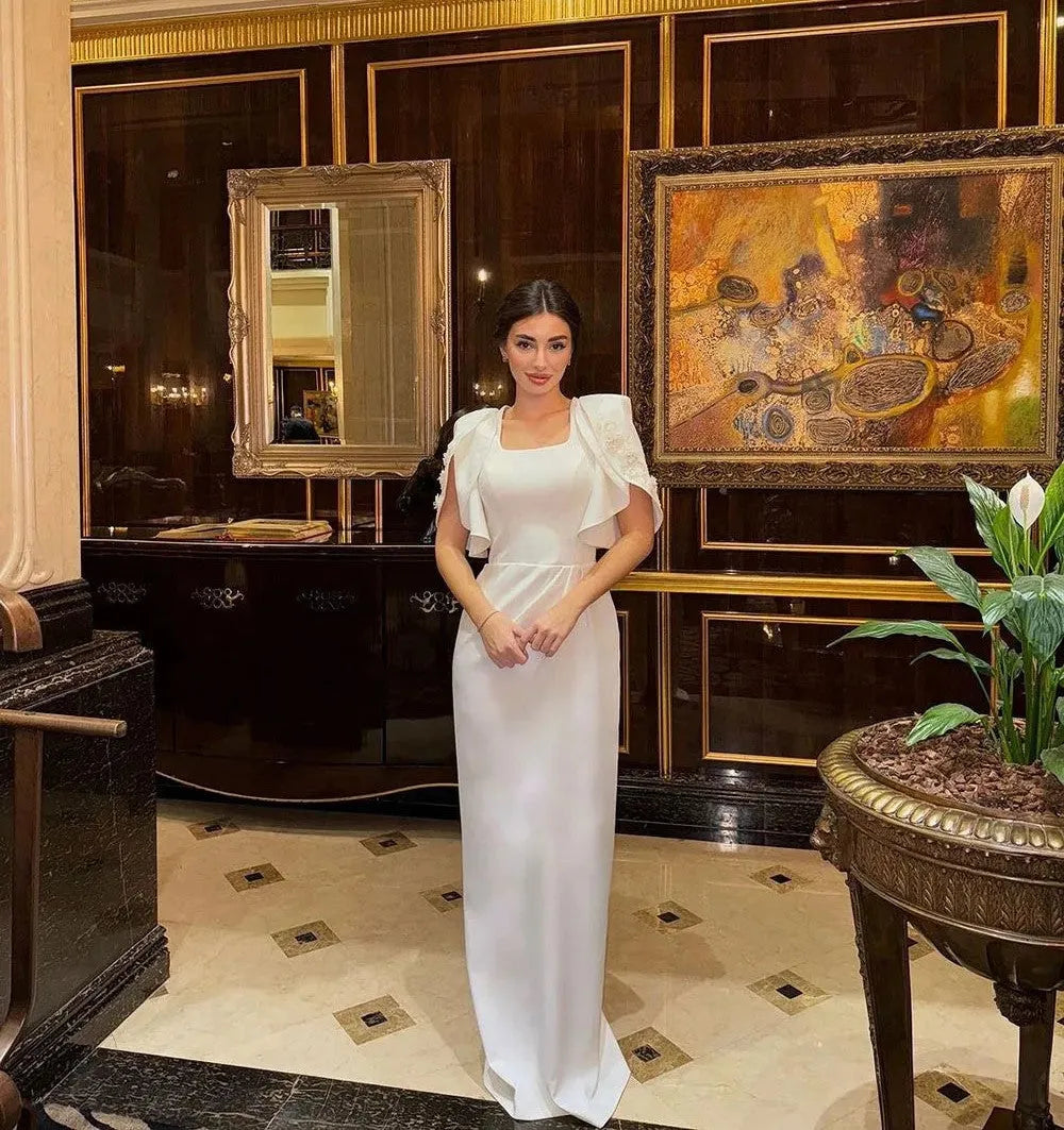 Mermaid Evening Dresses Cap Sleeves Beads 3D Flowers Bride Dress Arabic Party Prom Gowns Formal Occasion Dress