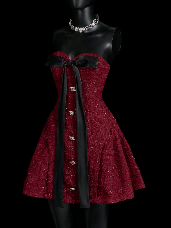 Unique Burgundy Sweetheart Neck A-Line Short Birthday Dress Vacation Dress - View 4 | FashionDia