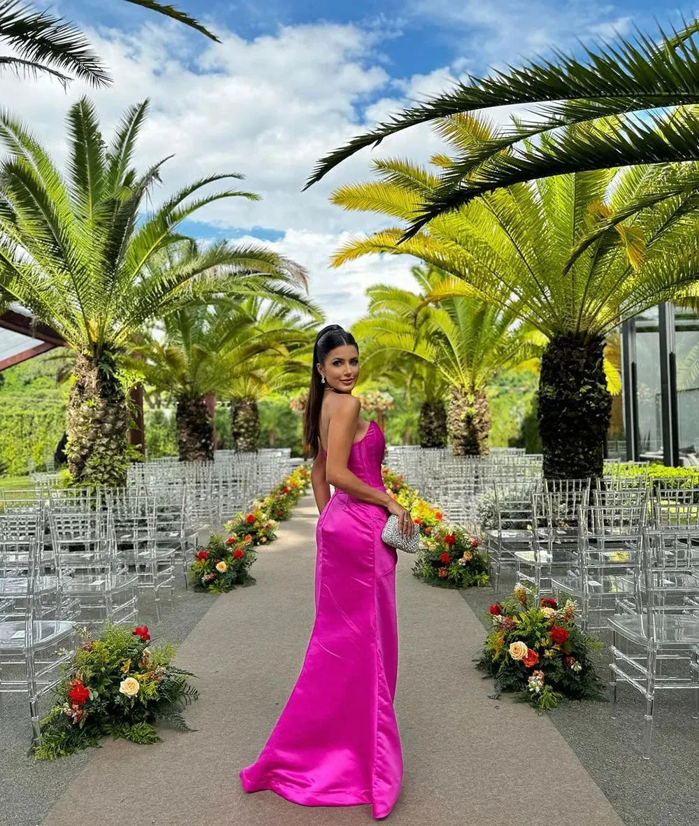 Red Satin Formal Evening Dresses Detachable Drapes Train Sexy Party Gown Saudi Arabric Prom Dress For Women