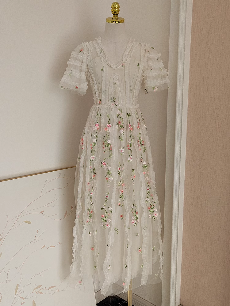 Sexy A line V Neckline Lace Tulle Floral Dinner Party Dresses Birthday Outfits