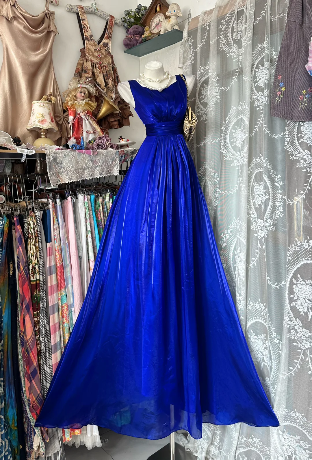 Modern Royal Blue Tulle A Line Long Party Dress Birthday Prom Dress D2878