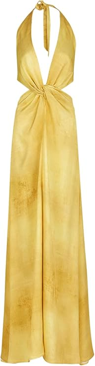 Pretty A-Line Halter Neckline Long Yellow Prom & Evening Dress Formal Dress - View 7 | FashionDia