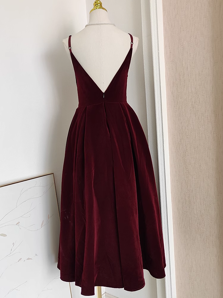 Simple A-Line Sleeveless Burgundy Velvet Party Dress Holiday Birthday Dresses - View 2 | FashionDia