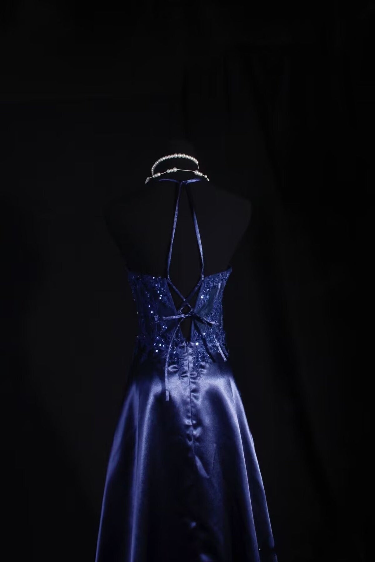 Sweetheart A-Line Navy Blue Long Prom Dress Applique Evening Dress
