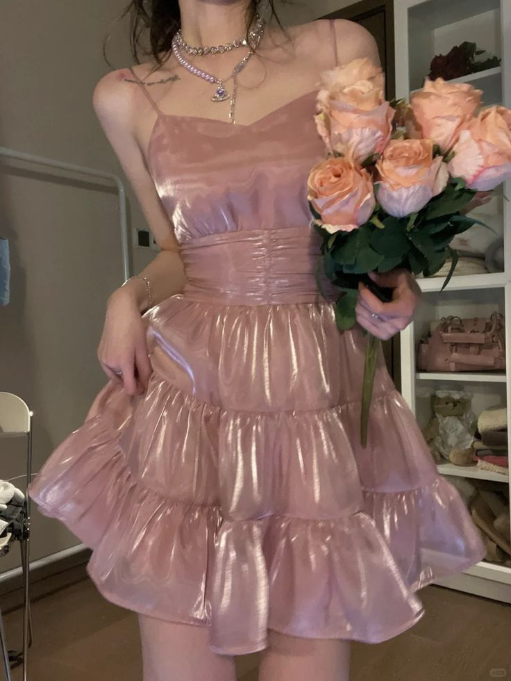 Classy A-Line Spaghetti Strap Pink Organza Homecoming Dress Cocktail Dress - FashionDia