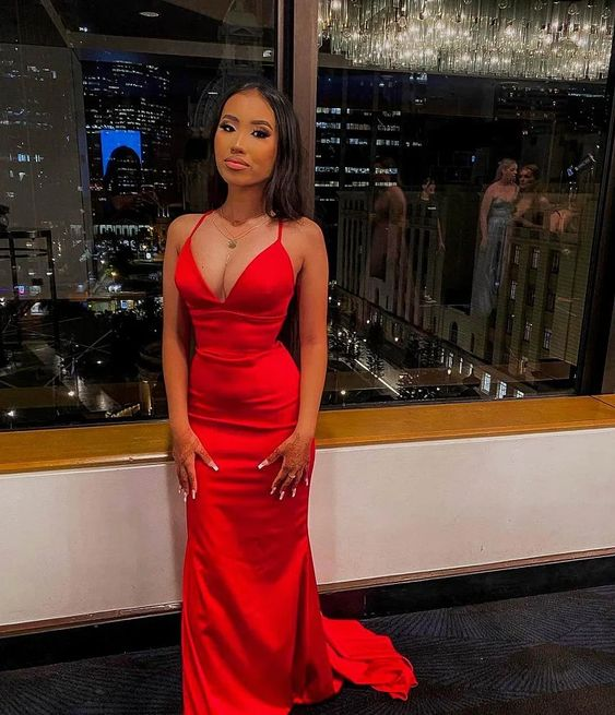 Elegant Red Mermaid Evening Dresses Backless Party Dress for Wedding Y6250 - View 2 | VelvetHem