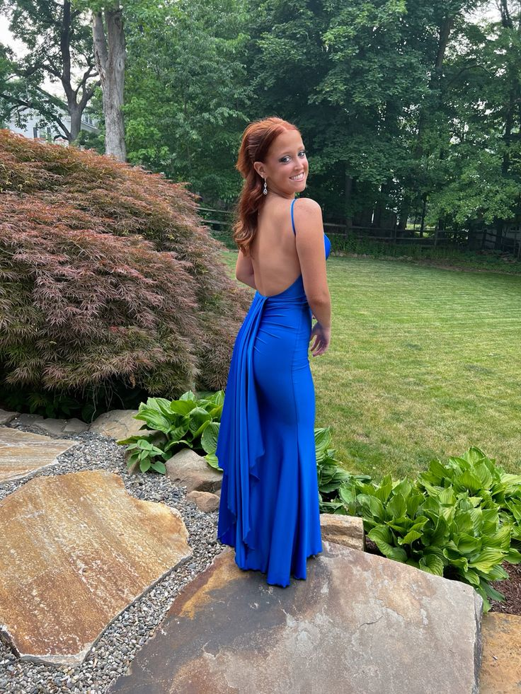 Elegant Royal Blue Mermaid Prom Dress,Backless Evening Dress