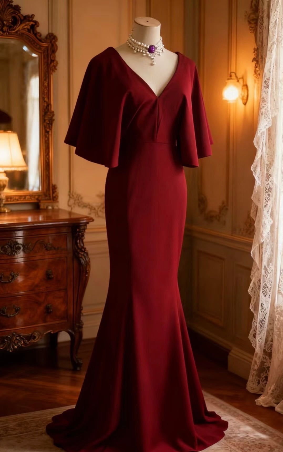 Modest Burgundy Long Evening Dress Formal Party Dress J8885