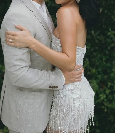 Classy Sheath Strapless White Sequin Short Wedding Dress - View 3 | FashionDia