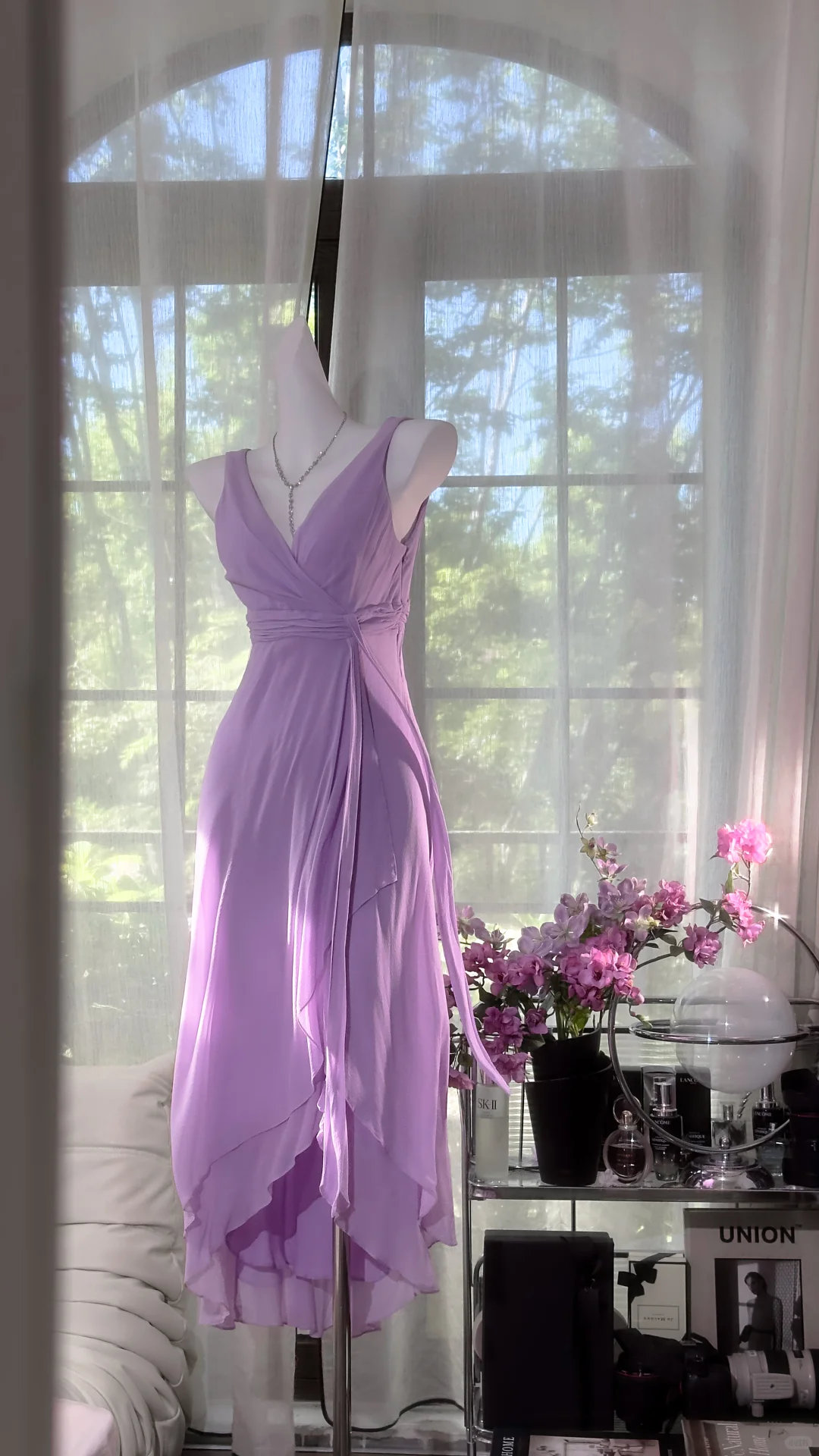 Classy V Neck Lilac Chiffon Long Prom Dress Party Dress
