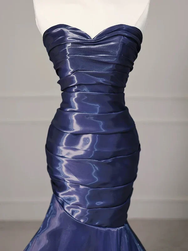 Gorgeous Strapless Navy Blue Evening Dress Ruched Mermaid Prom Party Dress - View 4 | FashionDia