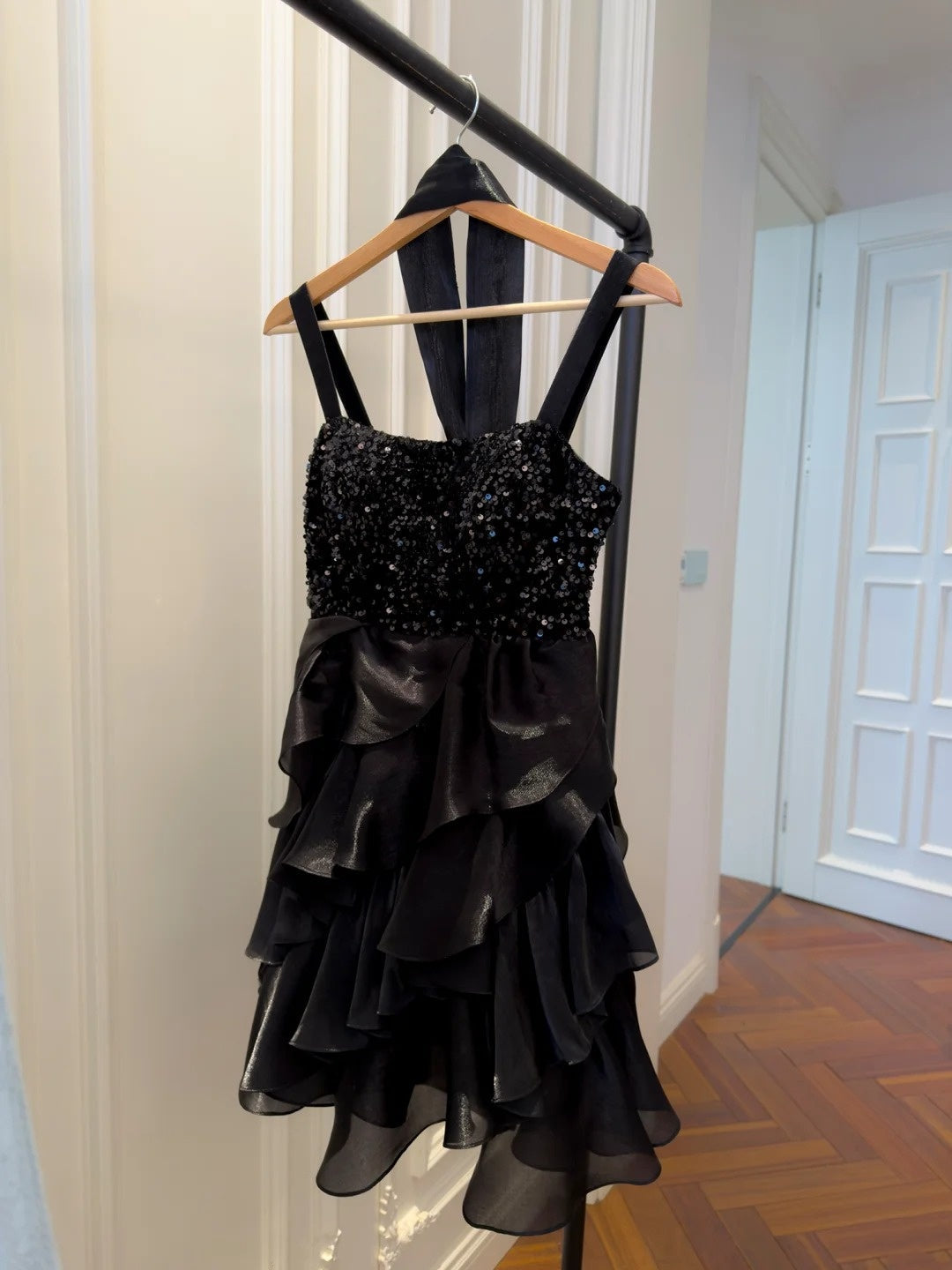 A-Line Black Layered Homecoming Dress Ruffled Birthday Dress