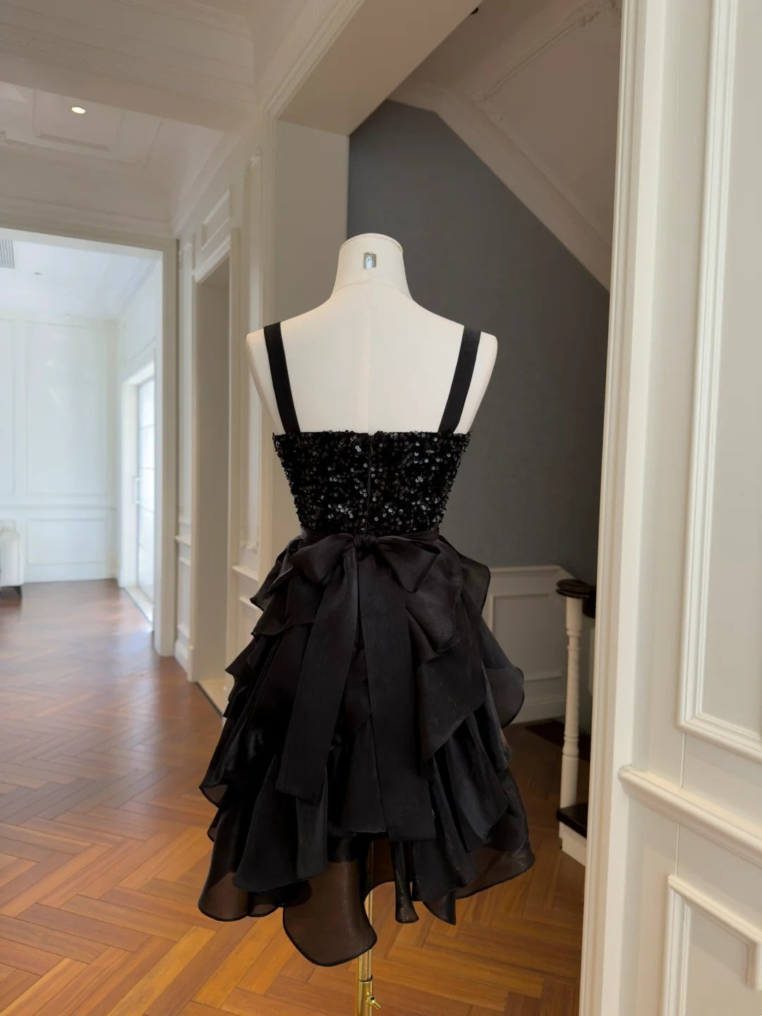 A-Line Black Layered Homecoming Dress Ruffled Birthday Dress