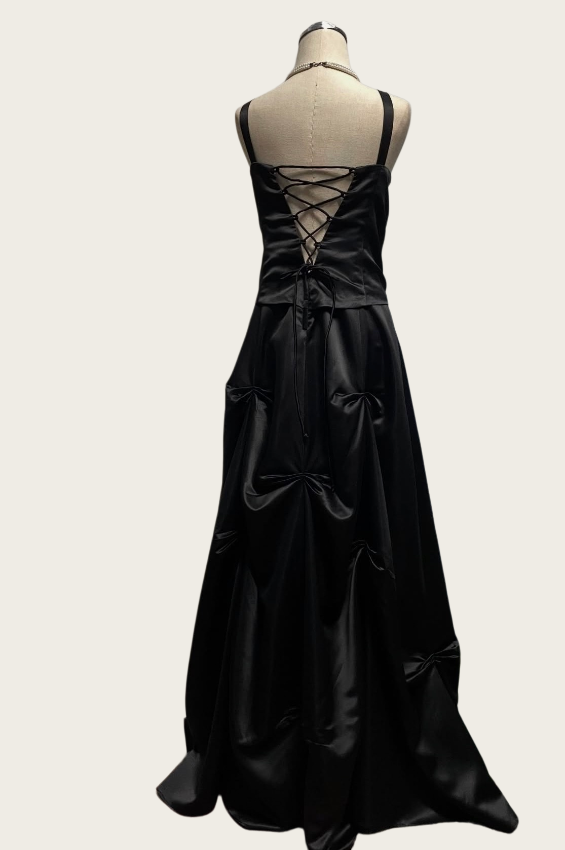 A Line Black Satin Prom Dress Beaded Retro Evening Dress J10421