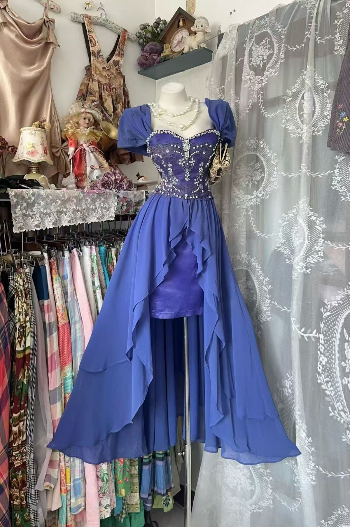 A-Line Blue Chiffon Birthday Dress Princess Homecoming Dress