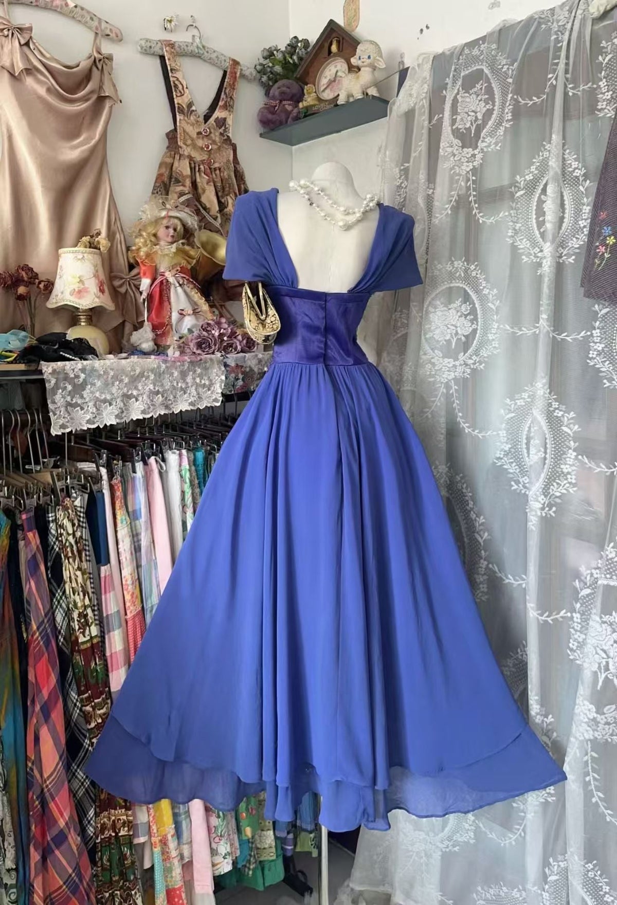 A-Line Blue Chiffon Birthday Dress Princess Homecoming Dress