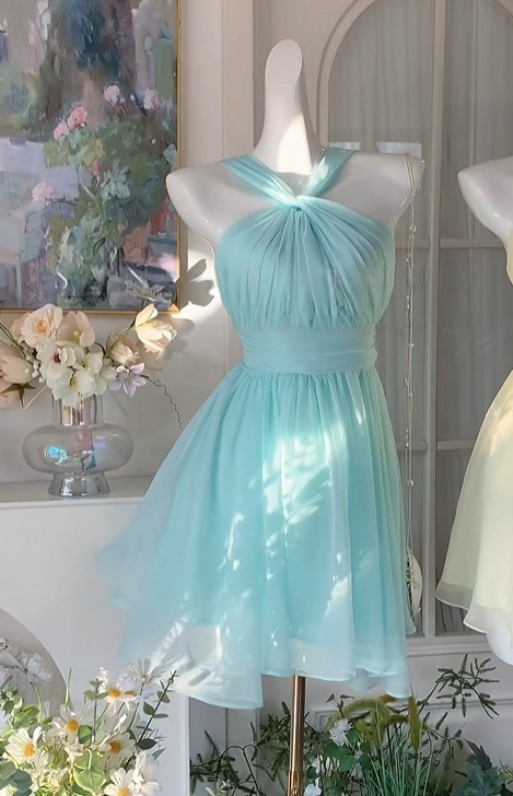 A Line Blue Chiffon Homecoming Dress Short Party Dress J10964