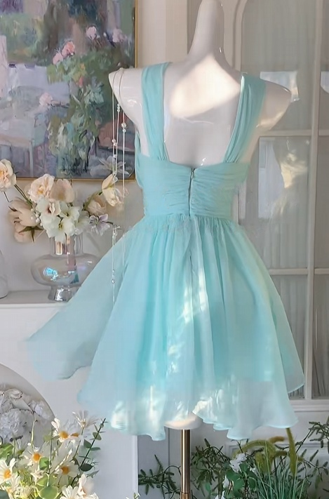 A Line Blue Chiffon Homecoming Dress Short Party Dress J10964