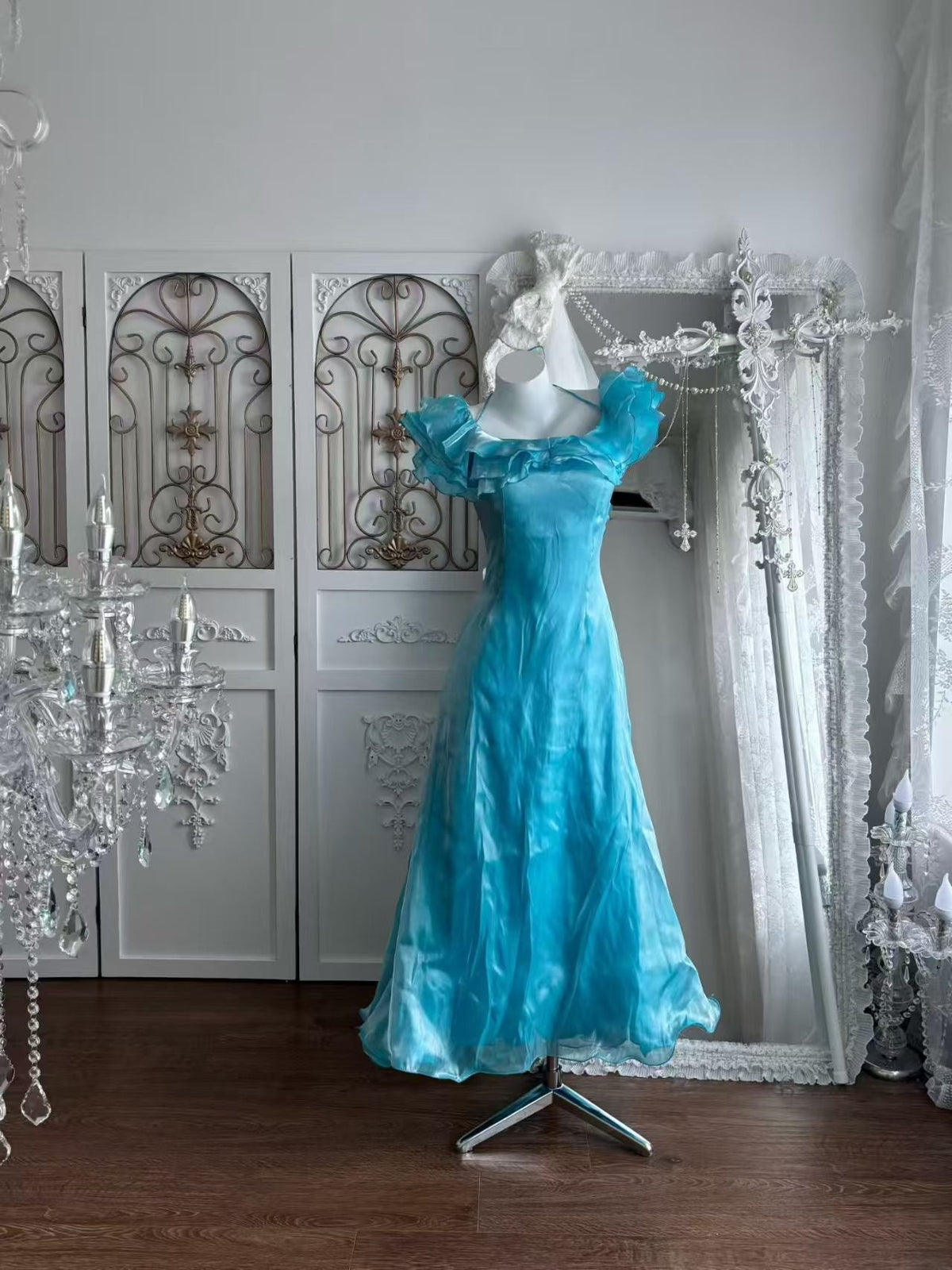 A-Line Blue Ruffled Homecoming Dress Formal Prom Dress