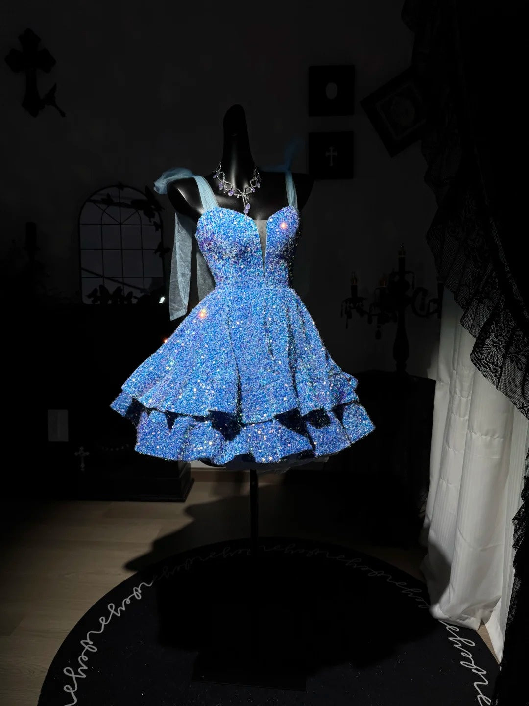A Line Blue Sequin Homecoming Dress Sparkle Birthday Dress J10815