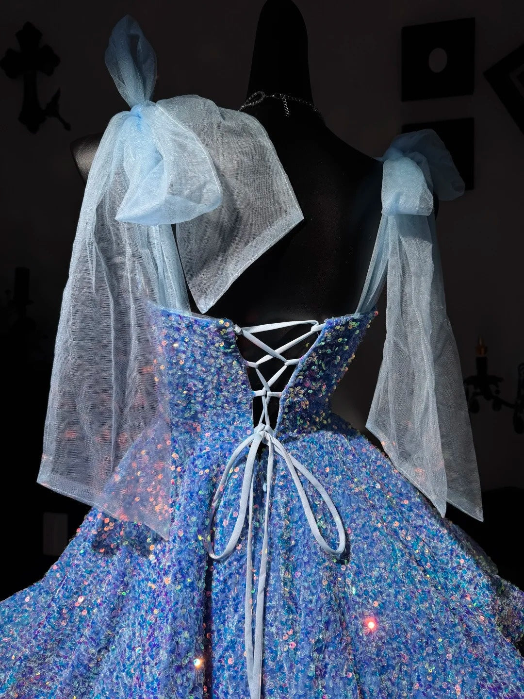 A Line Blue Sequin Homecoming Dress Sparkle Birthday Dress J10815