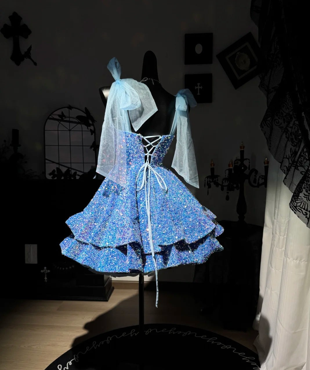 A Line Blue Sequin Homecoming Dress Sparkle Birthday Dress J10815