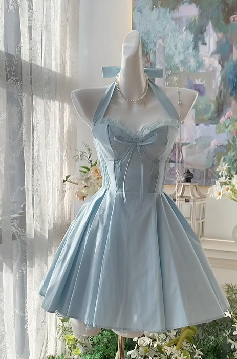 A Line Blue Short Homecoming Dress Satin Birthday Dress J10971
