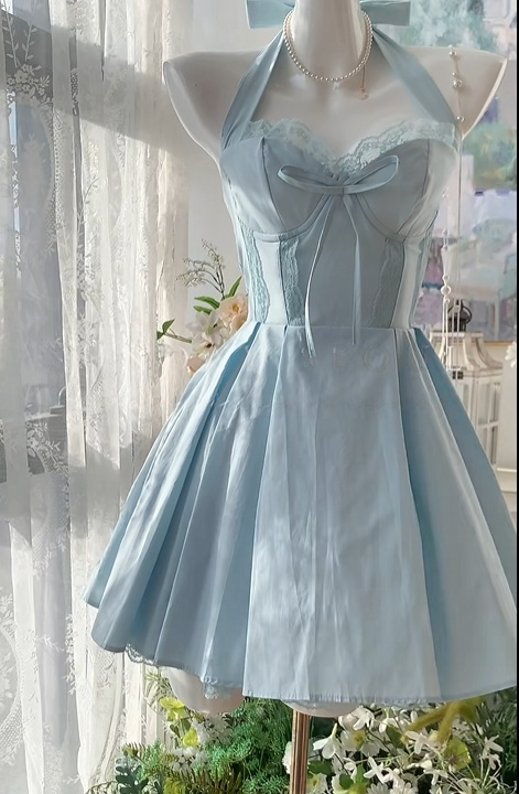 A Line Blue Short Homecoming Dress Satin Birthday Dress J10971
