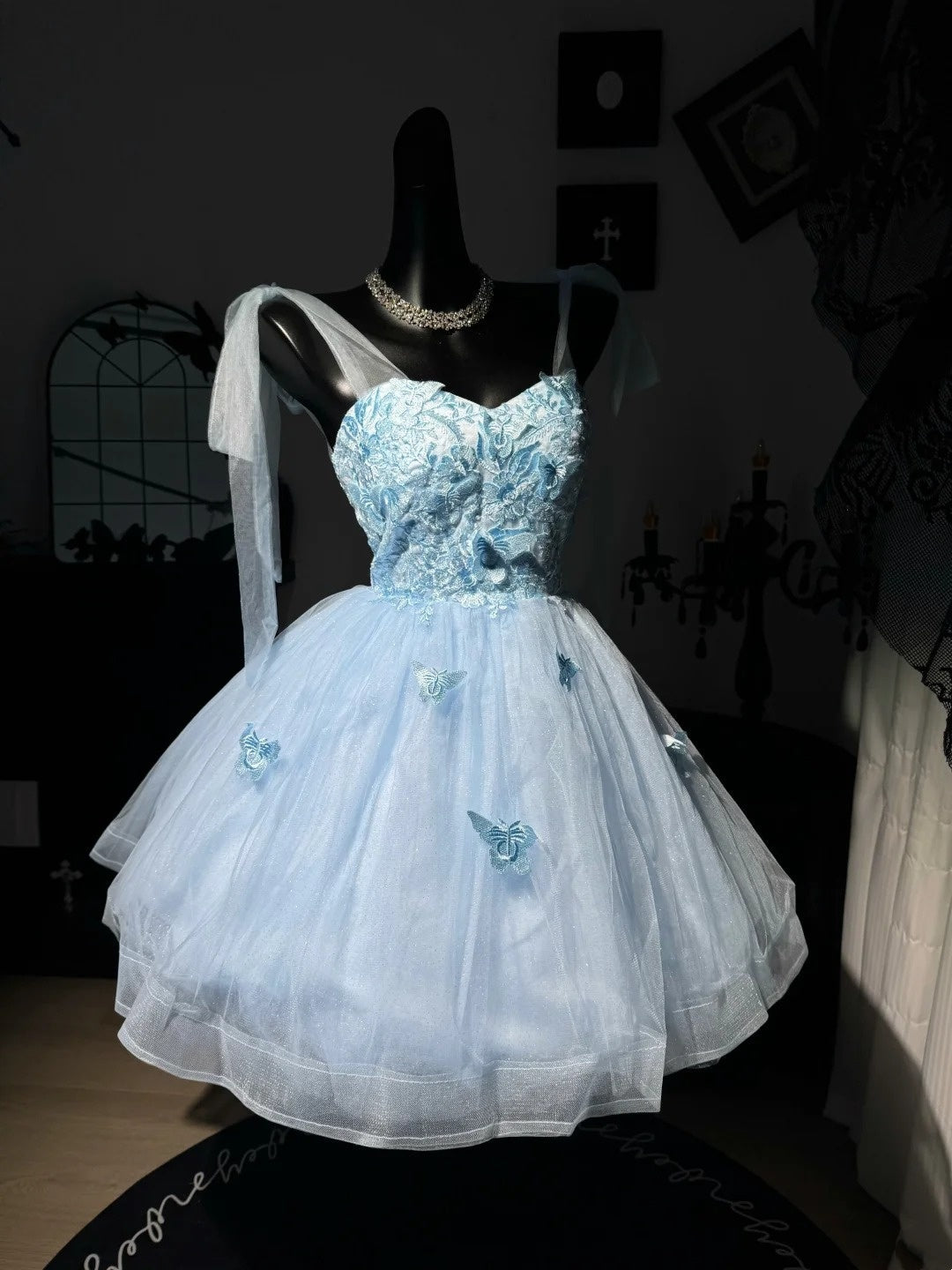 A-Line Blue Tulle Homecoming Dress Short Birthday Dress