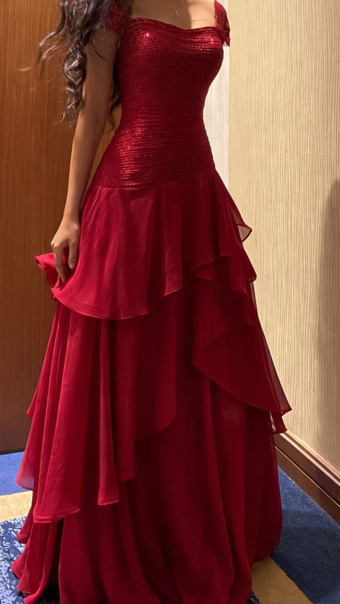A-Line Burgundy Chiffon Prom Dress Layered Birthday Dress
