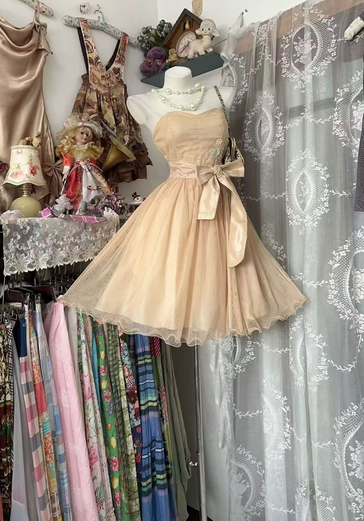 A-Line Champagne Tulle Homecoming Dress Short Birthday Dress