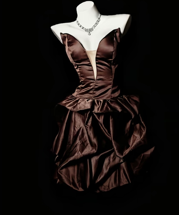 A-Line Coffee Short Birthday Dress Satin Homecoming Dress