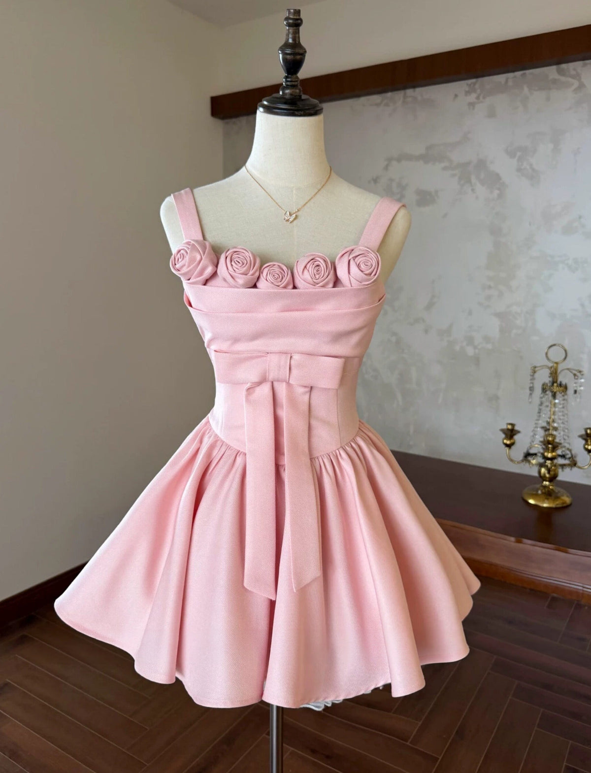 A Line Cute Pink A Line Birthday Dress with Floral J11745