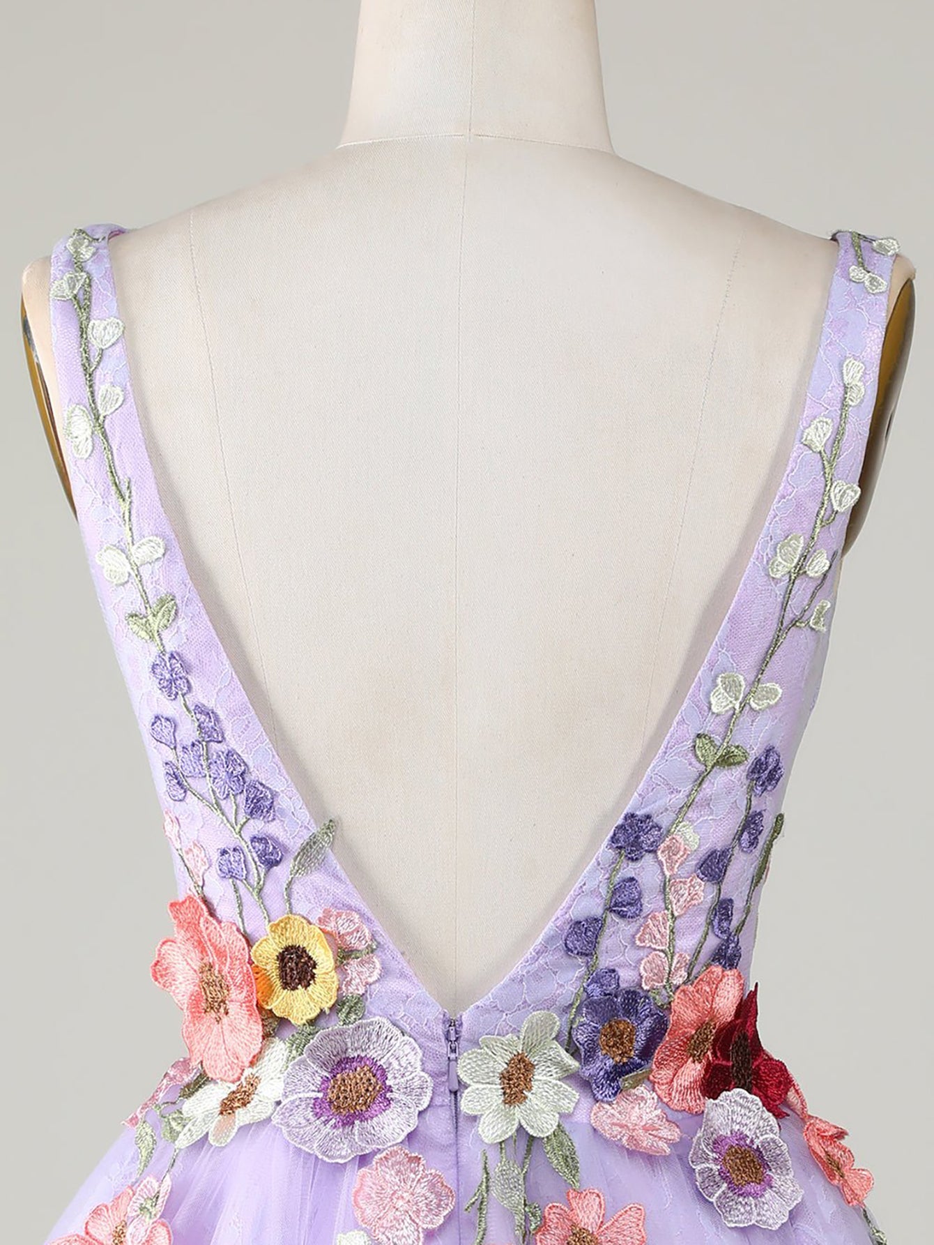 A-Line Lilac V Neck Backless Short Homecoming Dress with 3D Flowers - Fashionpara