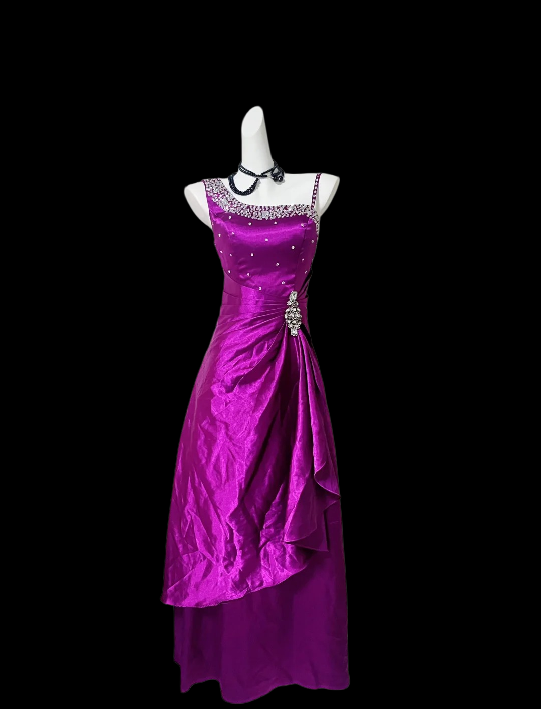 A-Line Fuchsia Satin Retro Prom Dress Formal Evening Gown