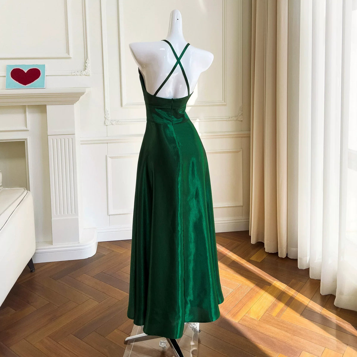 A Line Green Retro Formal Prom Dress Elegant Evening Gown J11741