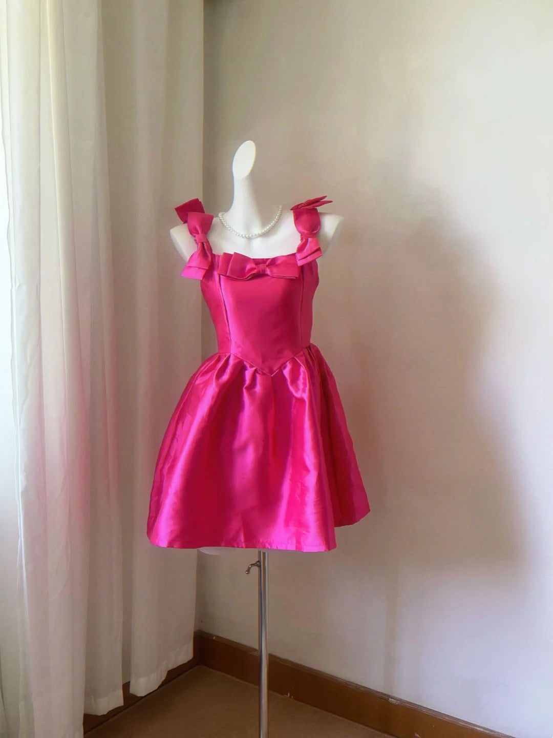 A-Line Hot Pink Satin Birthday Dress Short Homecoming Dress