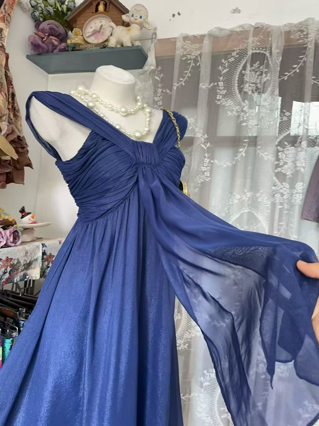 A Line Navy Blue Wedding Guest Dress Retro Evening Dress J10850