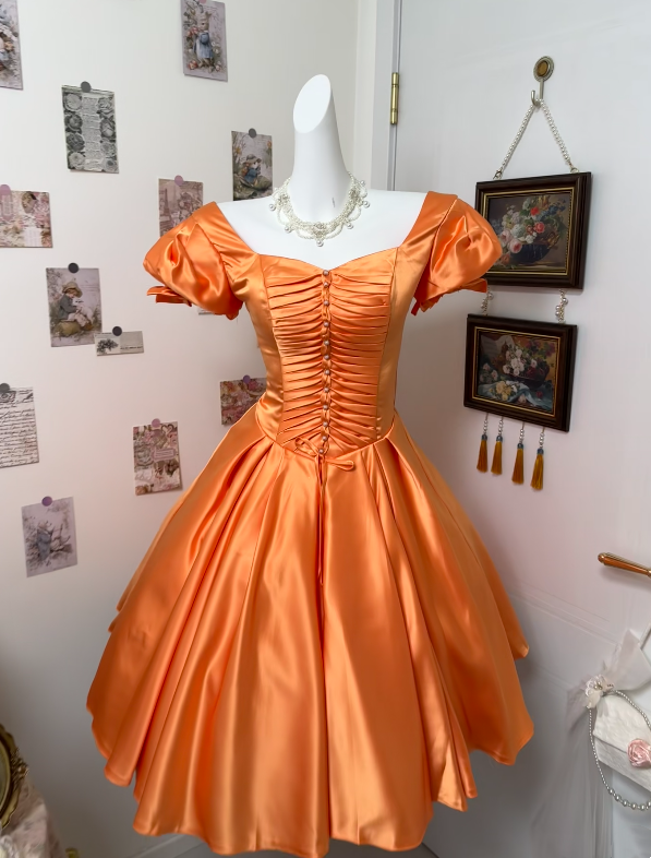 A-Line Orange Satin Short Homecoming Party Dress