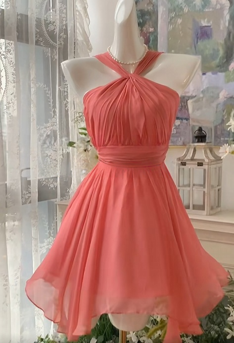 A Line Peach Chiffon Homecoming Dress Short Party Dress J10979