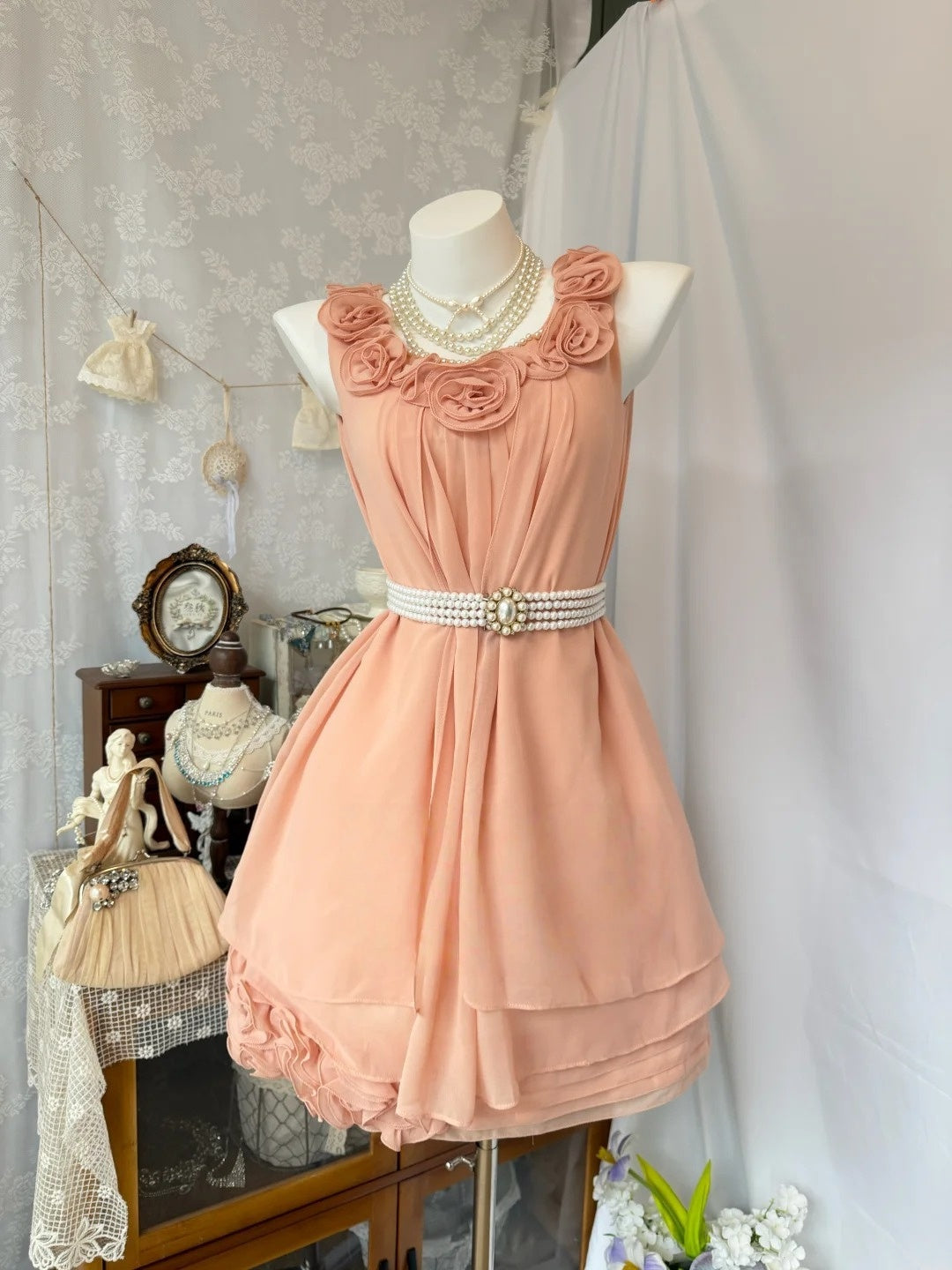 A Line Peach Chiffon Short Homecoming Dress J10801