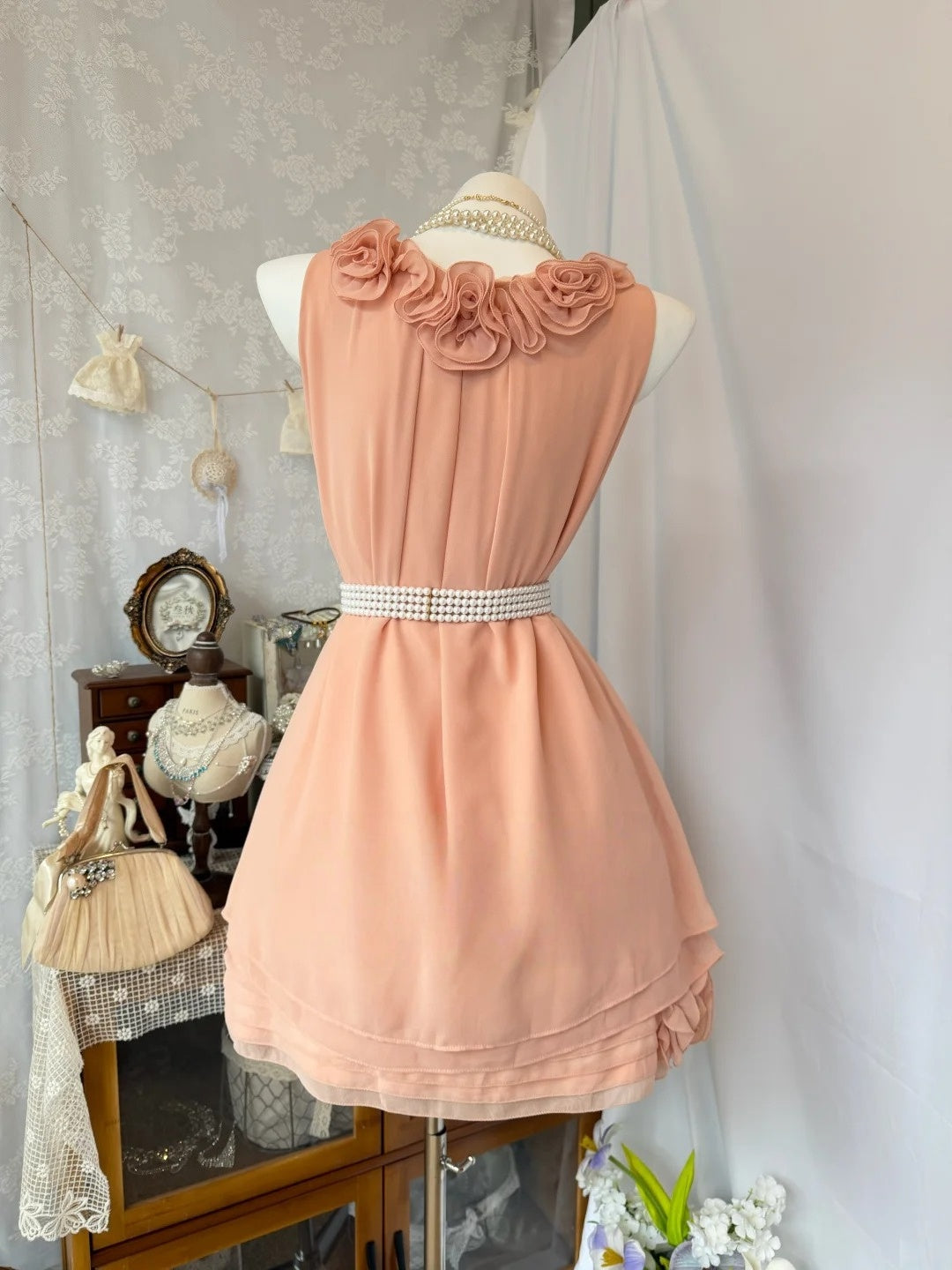 A Line Peach Chiffon Short Homecoming Dress J10801